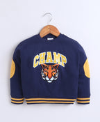 Bumzee Navy Animal Print Sweatshirt, Full Sleeves, Cotton Fleece