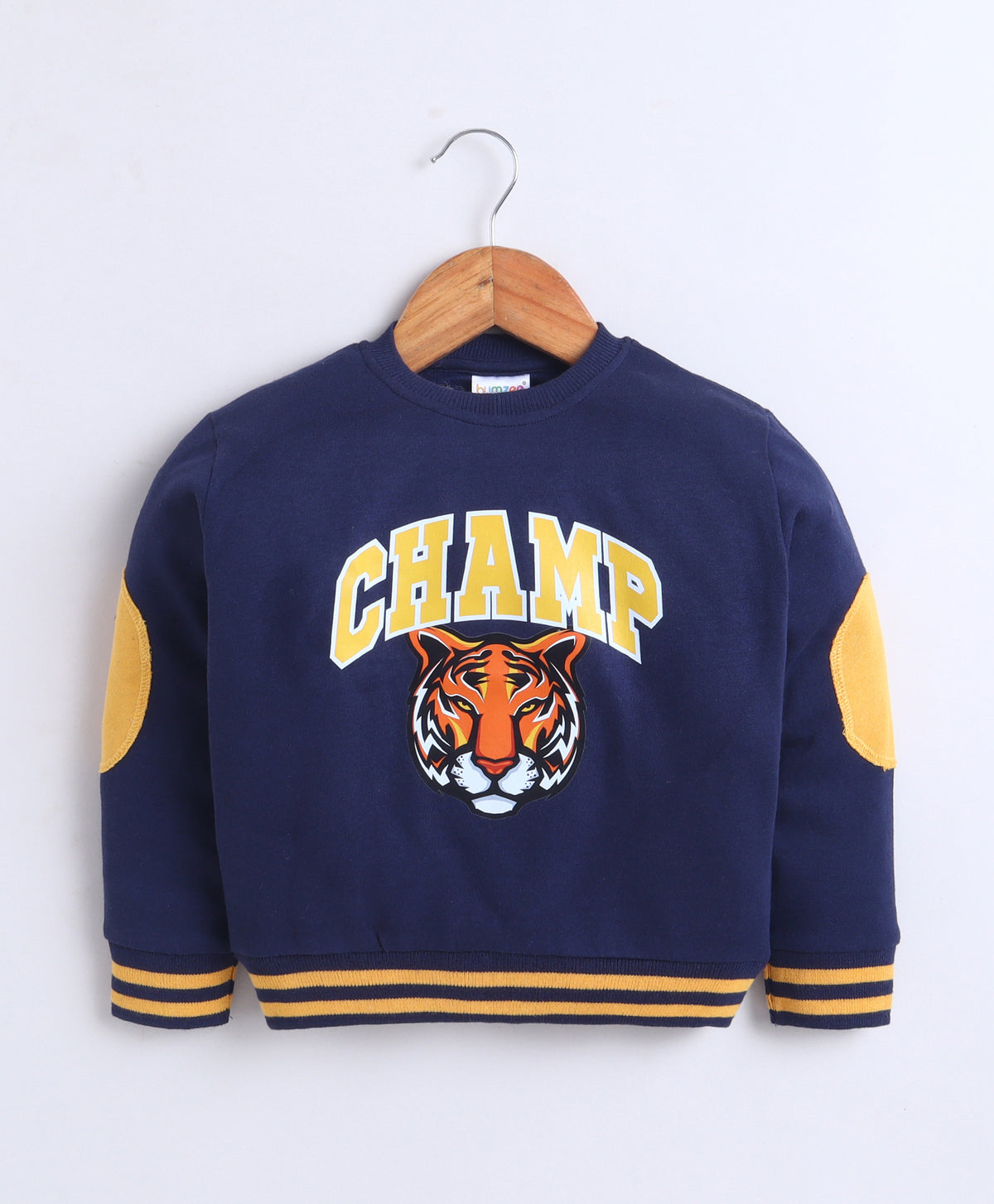 Bumzee Navy Animal Print Sweatshirt, Full Sleeves, Cotton Fleece