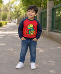 Red Cut & Sew Sweatshirt, Raglan Sleeves, Cotton Fleece Blend