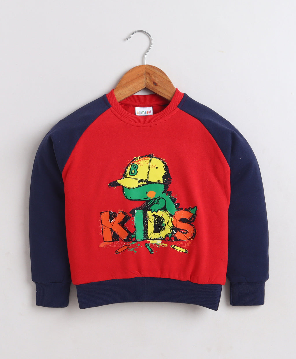 Red Cut & Sew Sweatshirt, Raglan Sleeves, Cotton Fleece Blend