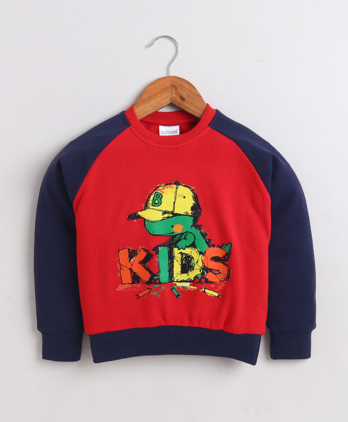 Red Cut & Sew Sweatshirt, Raglan Sleeves, Cotton Fleece Blend