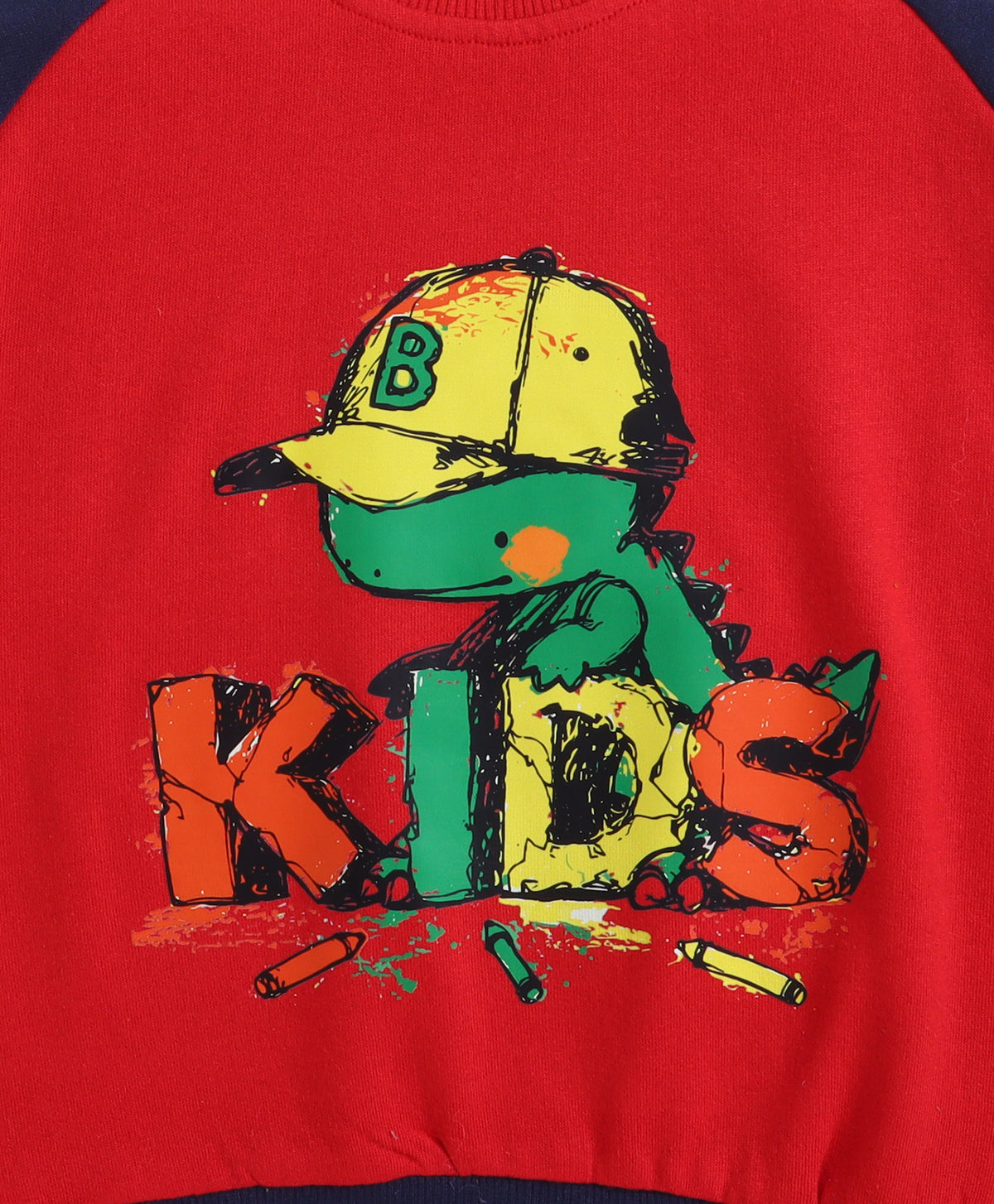 Red Cut & Sew Sweatshirt, Raglan Sleeves, Cotton Fleece Blend