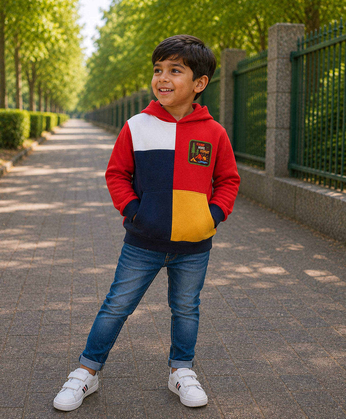 Bumzee Red Patch Sweatshirt, Full Sleeves, Cotton Fleece