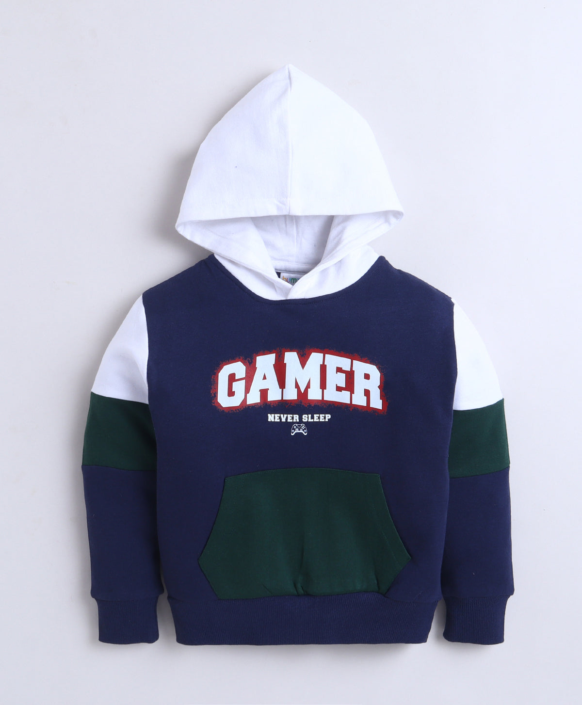 Bumzee Navy Graphic Print Sweatshirt, Full Sleeves, Cotton Fleece, Hooded
