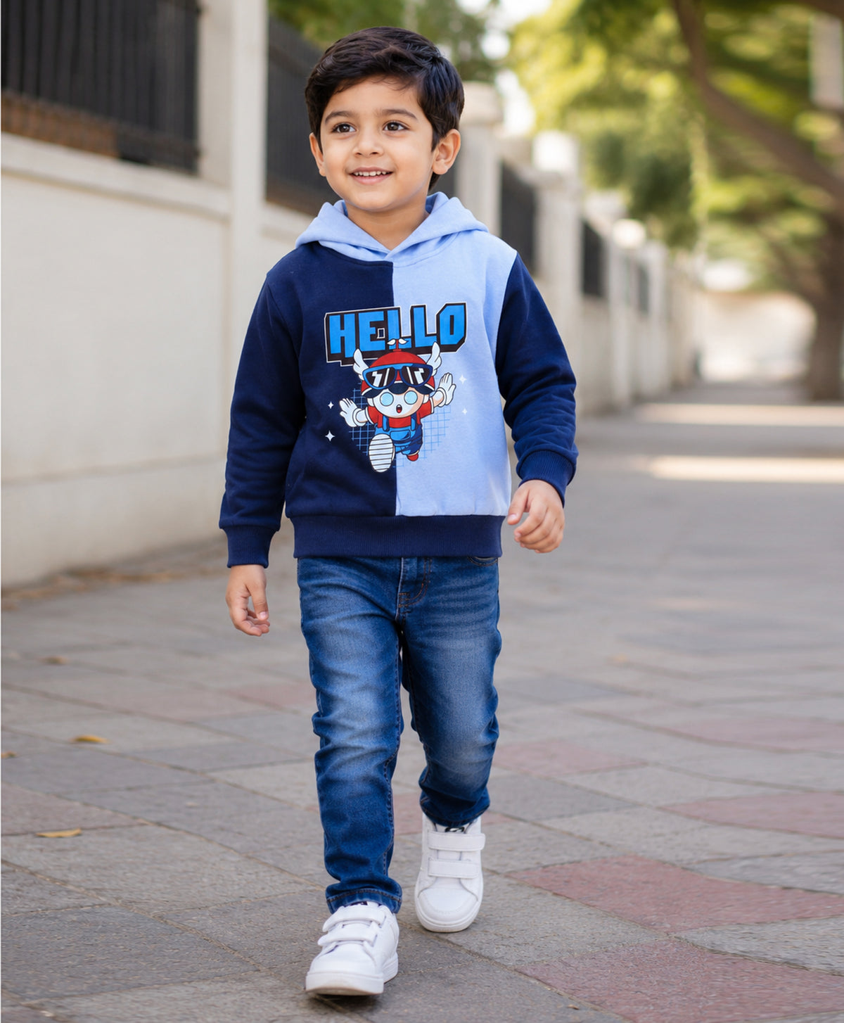 Bumzee Navy Cut & Sew Sweatshirt, Full Sleeves, Cotton Fleece