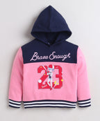 Bumzee Navy & Pink Cut & Sew Sweatshirt, Full Sleeves, Cotton Fleece