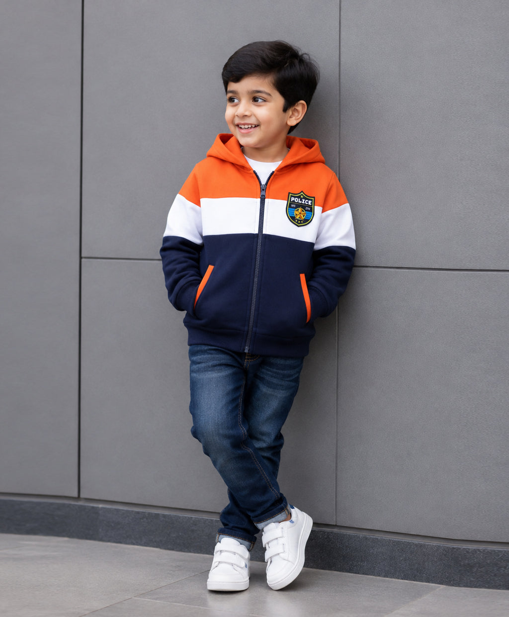 Bumzee Multi Patch Sweatshirt, Full Sleeves, Cotton Fleece
