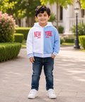 Bumzee Blue & White Cut & Sew Sweatshirt, Full Sleeves, Cotton Fleece