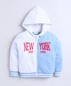 Bumzee Blue & White Cut & Sew Sweatshirt, Full Sleeves, Cotton Fleece