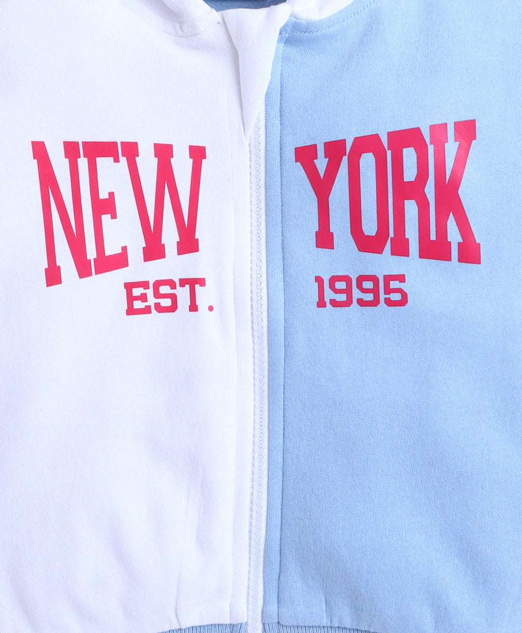 Bumzee Blue & White Cut & Sew Sweatshirt, Full Sleeves, Cotton Fleece