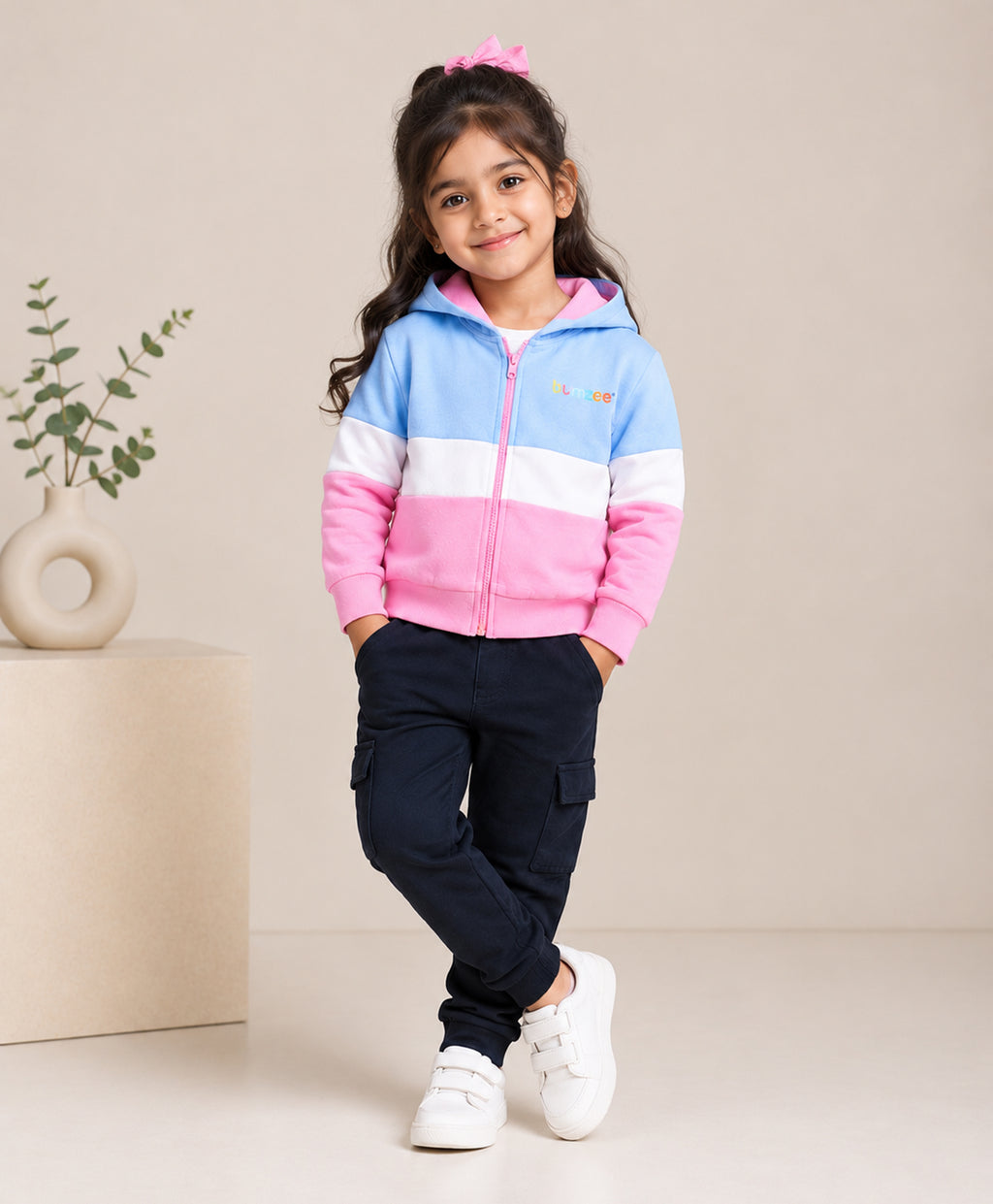 Multi Cut & Sew Hooded Zipper Sweatshirt, Full Sleeves, Cotton Fleece Blend