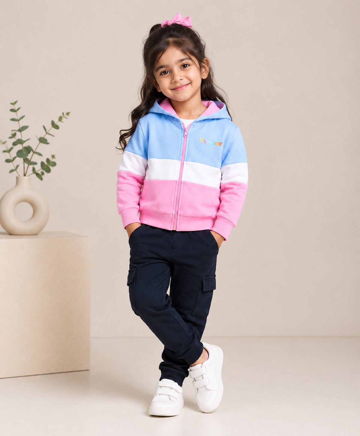 Multi Cut & Sew Hooded Zipper Sweatshirt, Full Sleeves, Cotton Fleece Blend
