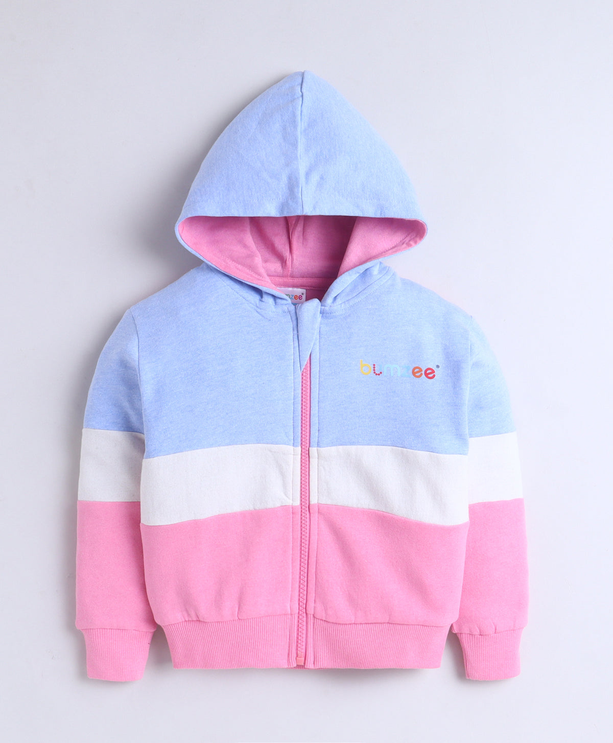 Multi Cut & Sew Hooded Zipper Sweatshirt, Full Sleeves, Cotton Fleece Blend