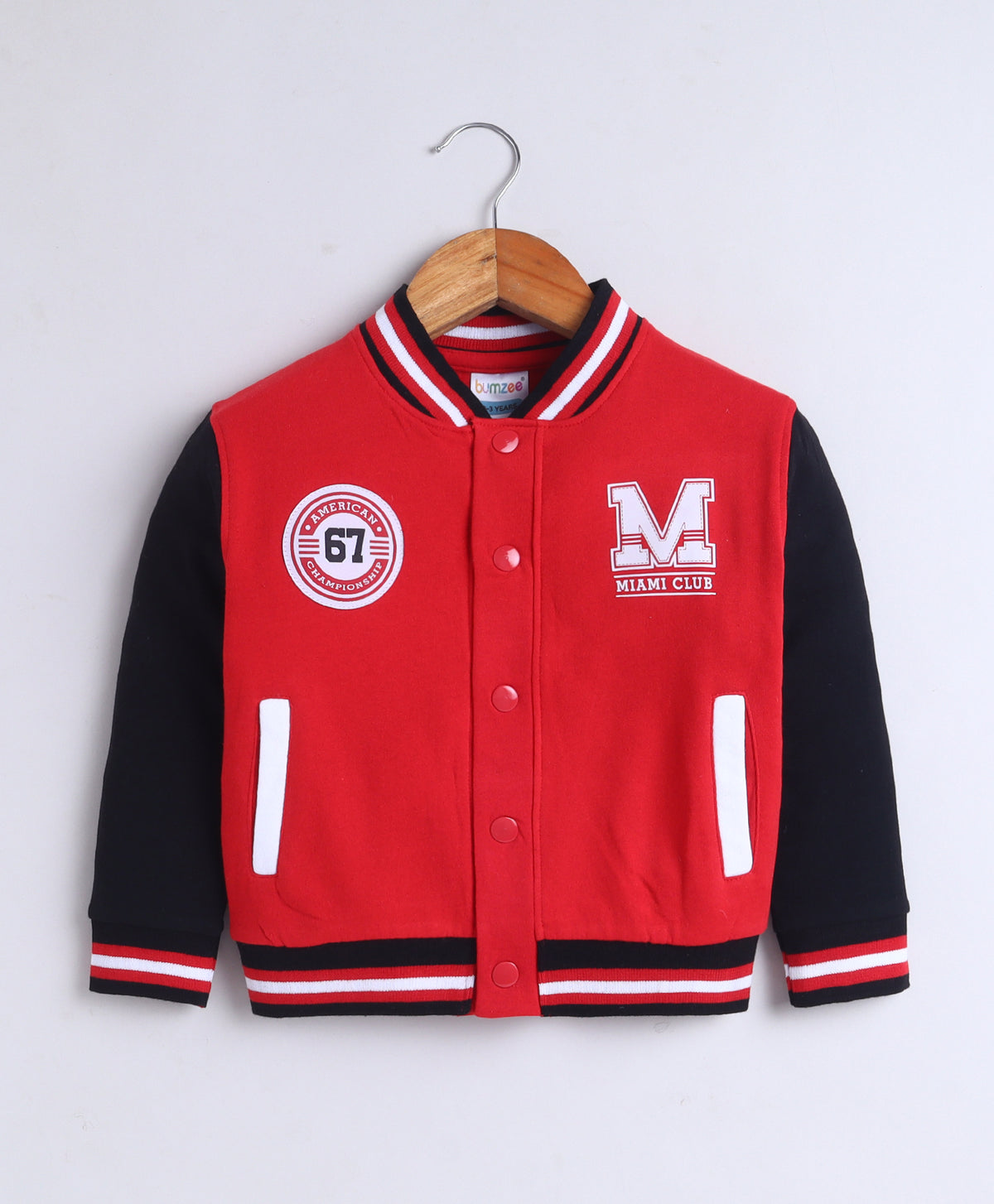 Red Cut & Sew Polo Collar Jacket, Full Sleeves, Cotton Fleece Blend