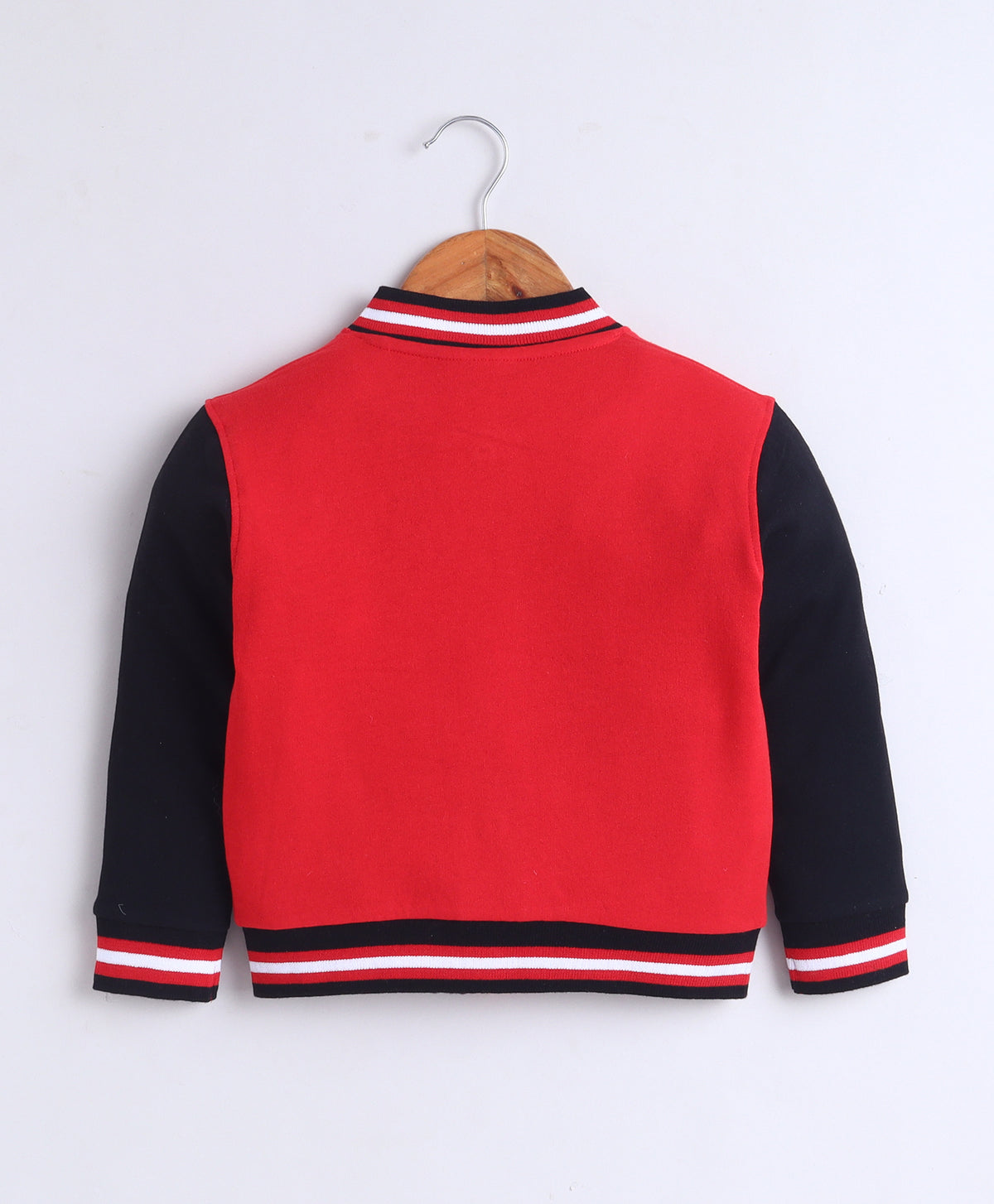 Red Cut & Sew Polo Collar Jacket, Full Sleeves, Cotton Fleece Blend