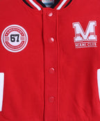 Red Cut & Sew Polo Collar Jacket, Full Sleeves, Cotton Fleece Blend