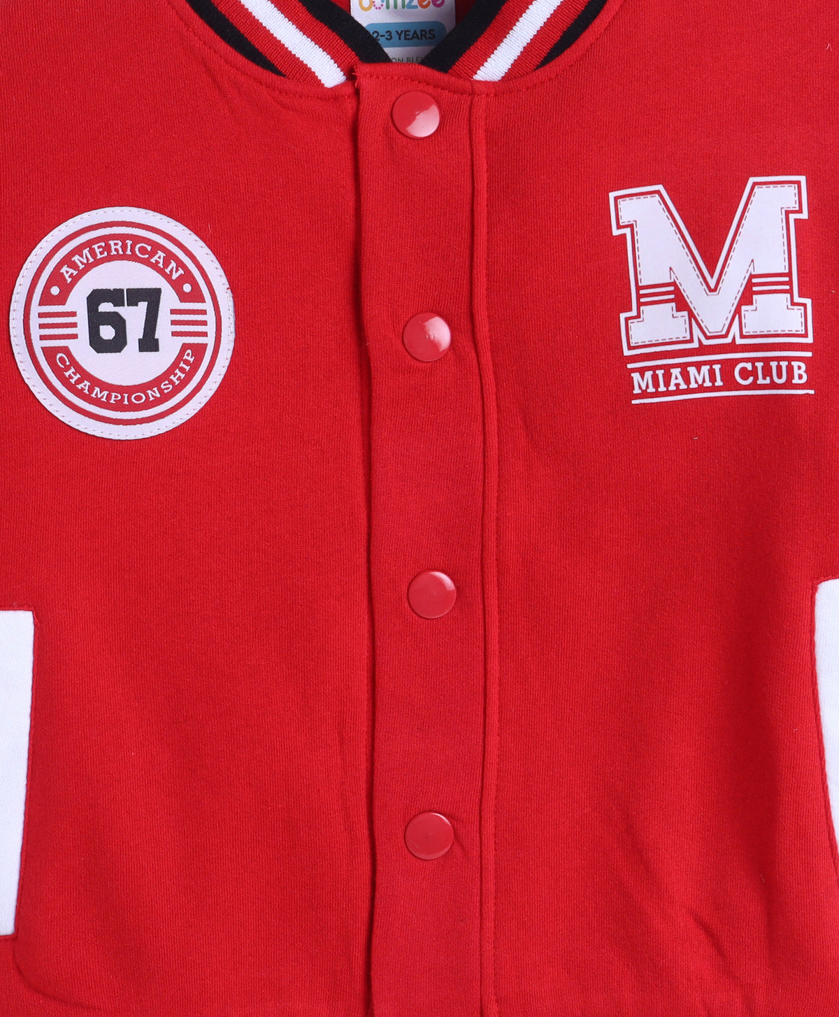 Red Cut & Sew Polo Collar Jacket, Full Sleeves, Cotton Fleece Blend