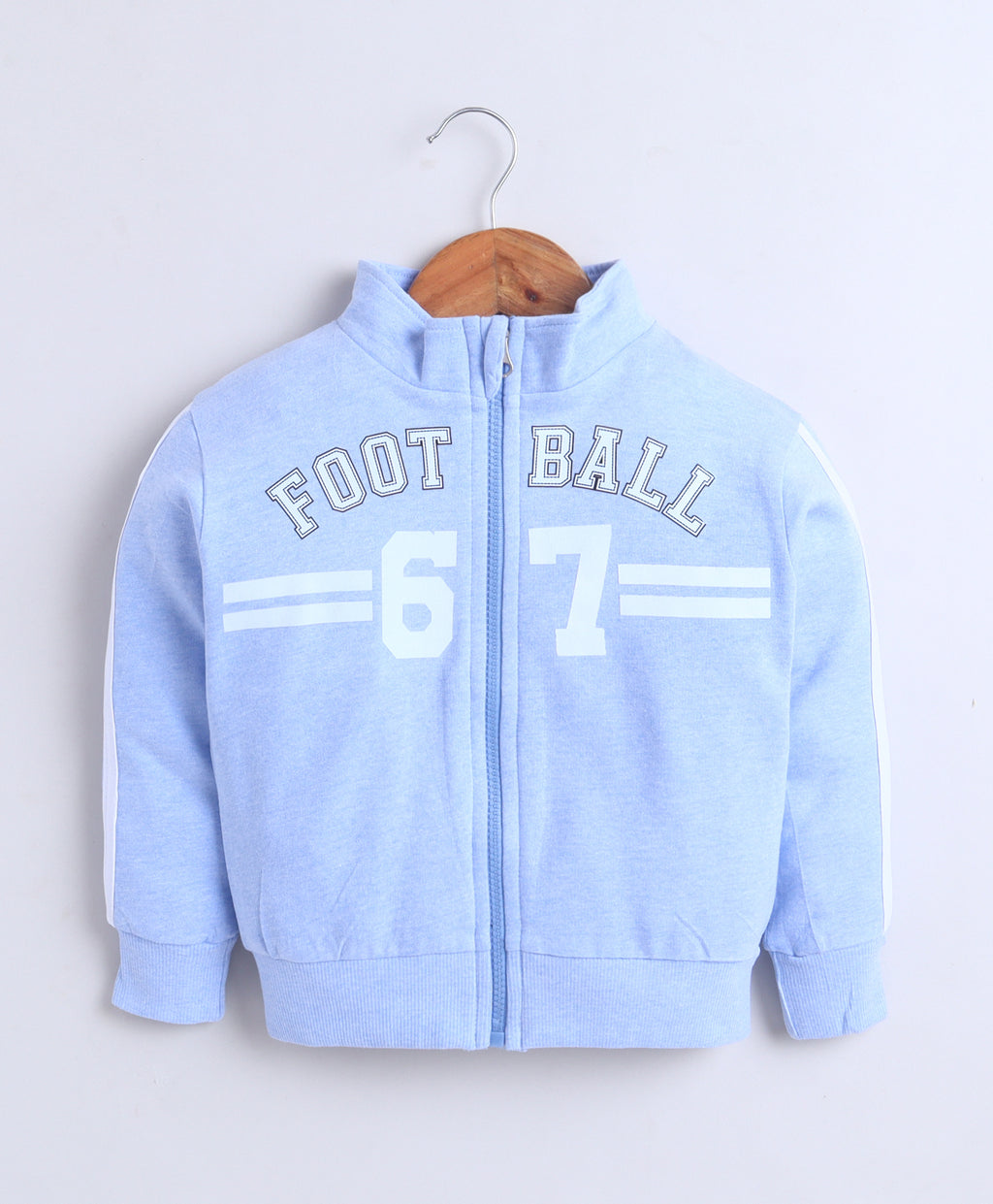 Bumzee Sky Blue Graphic Print Jacket, Full Sleeves, Cotton Fleece