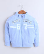 Bumzee Sky Blue Graphic Print Jacket, Full Sleeves, Cotton Fleece
