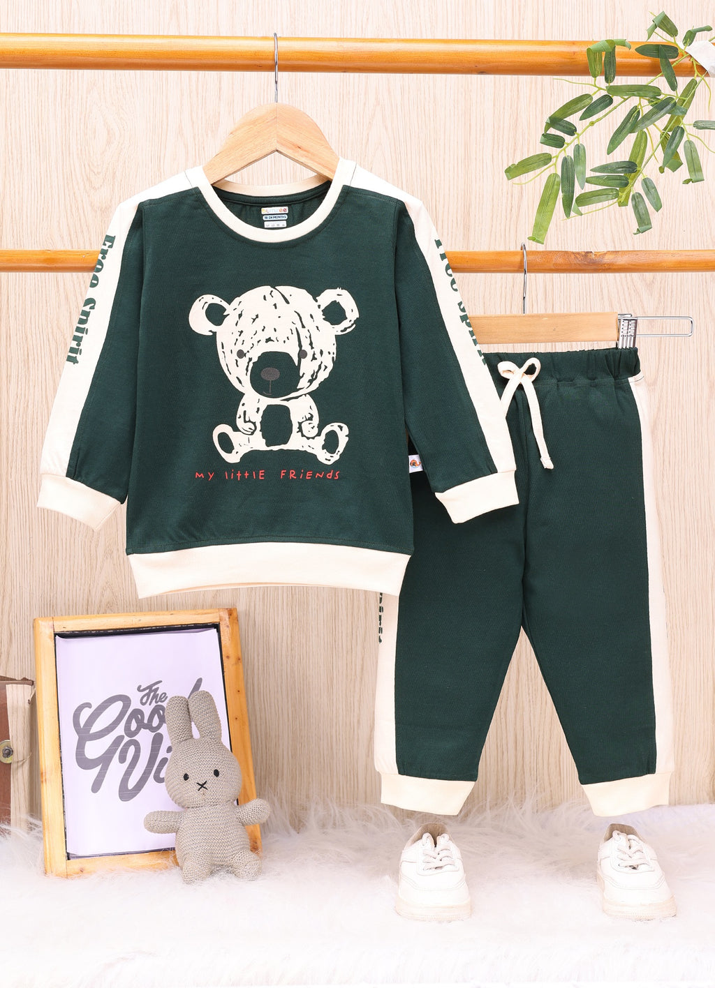 Green Animal Print T-Shirt & Pyjama Set, Full Sleeves, 100% Cotton