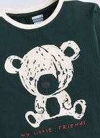 Green Animal Print T-Shirt & Pyjama Set, Full Sleeves, 100% Cotton