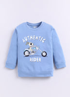 Blue & Navy Graphic Print T-Shirt & Pyjama Set, Full Sleeves, 100% Cotton