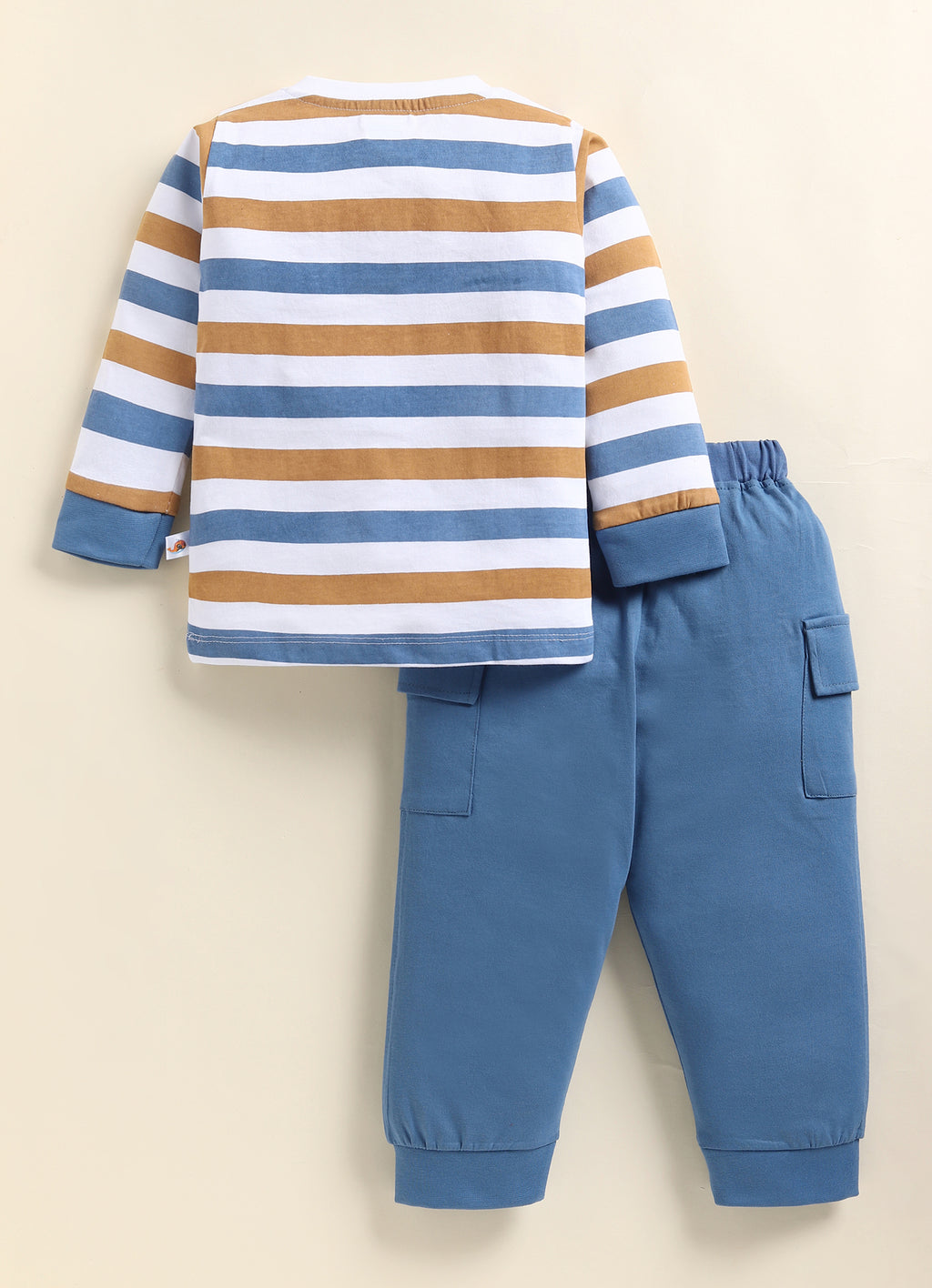 White & Blue Striped T-Shirt & Pyjama Set, Full Sleeves, 100% Cotton