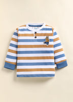 White & Blue Striped T-Shirt & Pyjama Set, Full Sleeves, 100% Cotton