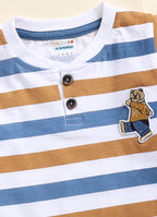 White & Blue Striped T-Shirt & Pyjama Set, Full Sleeves, 100% Cotton