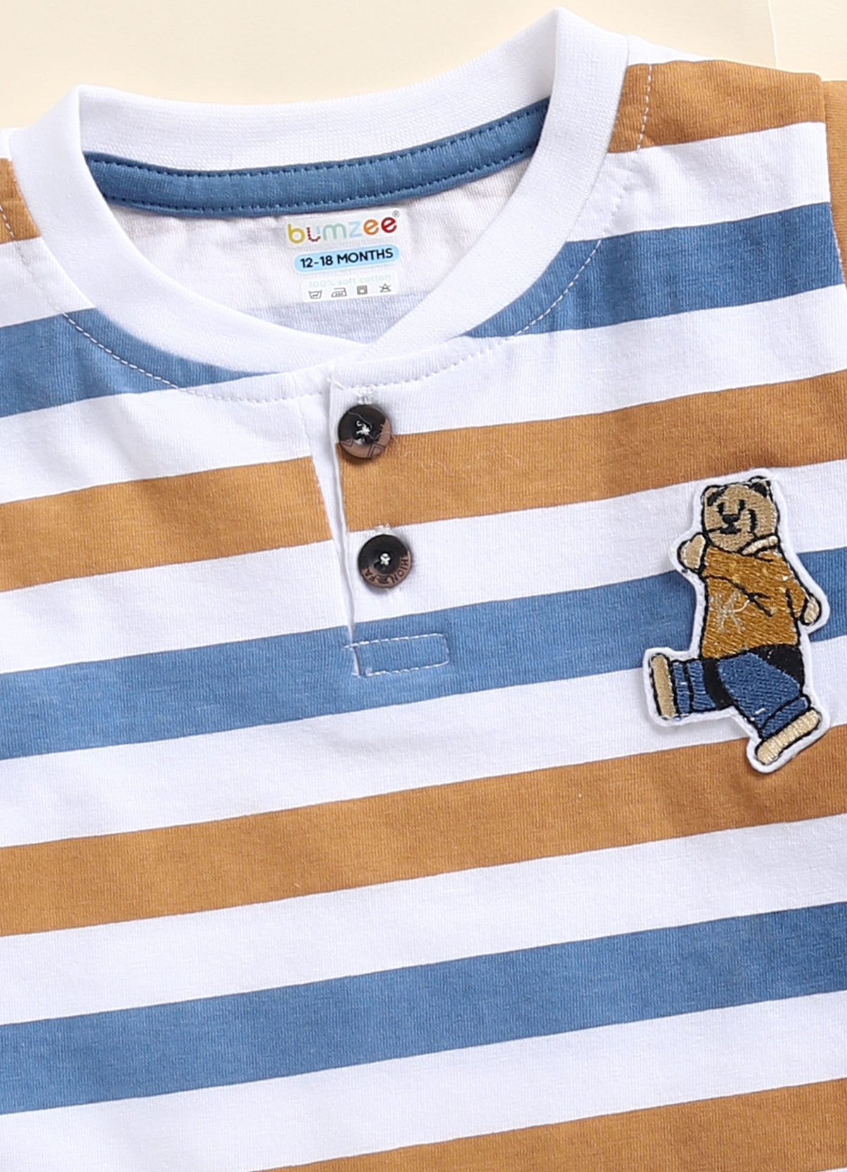 White & Blue Striped T-Shirt & Pyjama Set, Full Sleeves, 100% Cotton