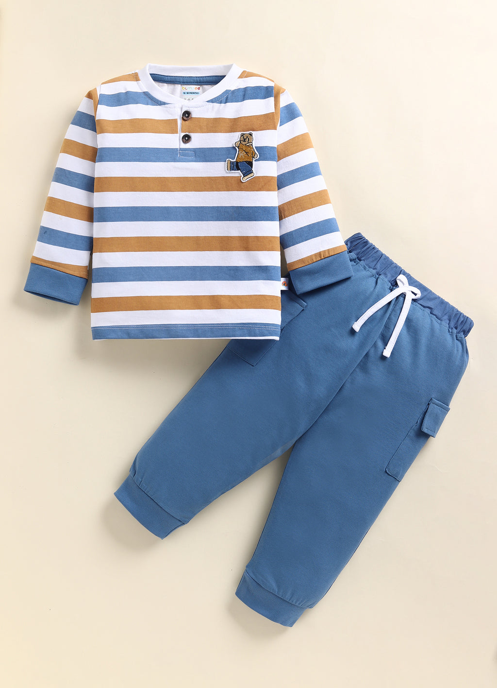 White & Blue Striped T-Shirt & Pyjama Set, Full Sleeves, 100% Cotton