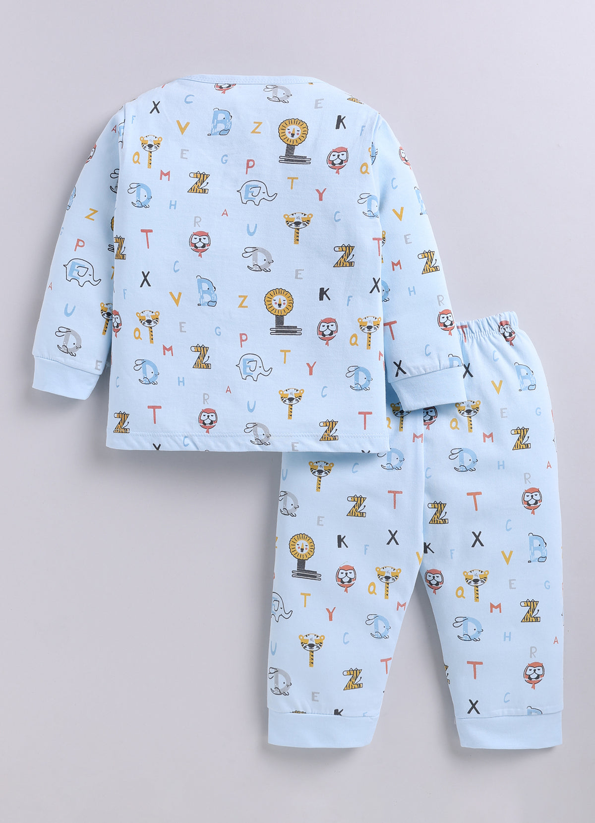 Sky Blue Animal Print Jabla & Pyjama Set, Full Sleeves, 100% Cotton