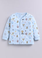 Sky Blue Animal Print Jabla & Pyjama Set, Full Sleeves, 100% Cotton
