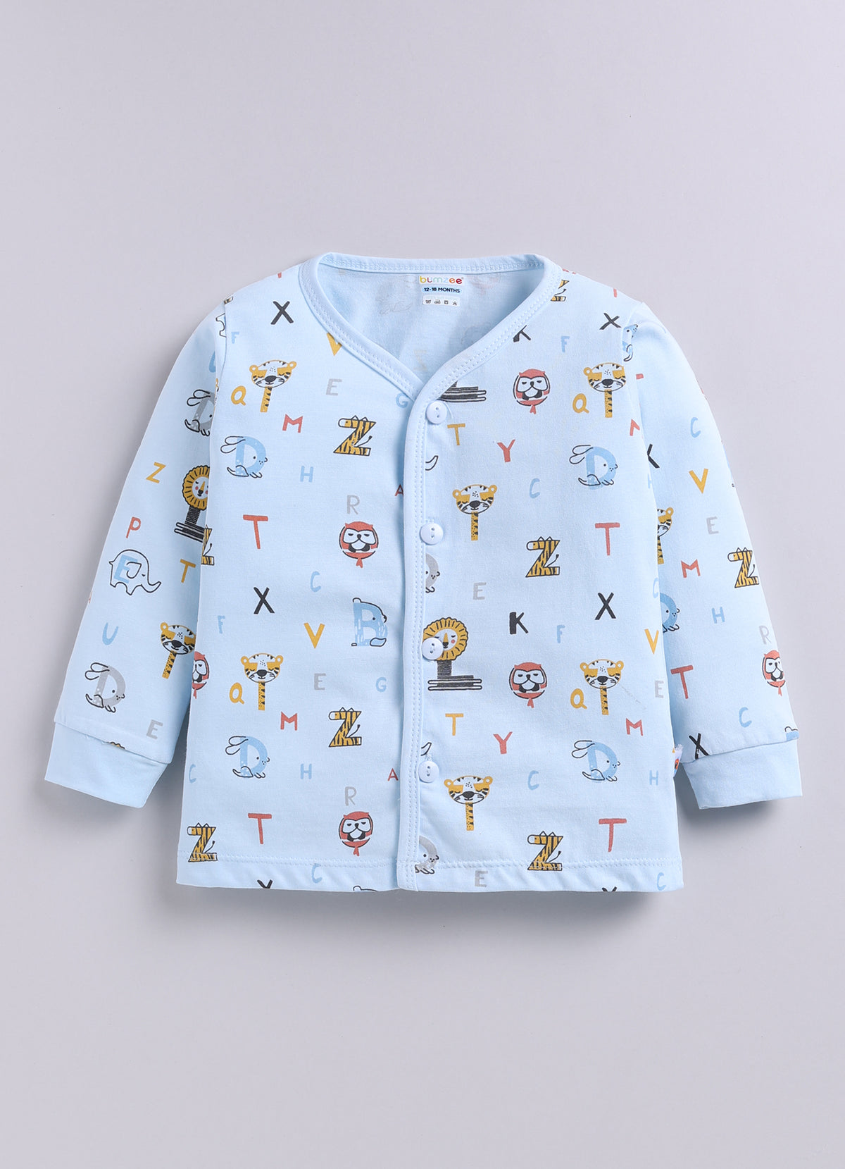 Sky Blue Animal Print Jabla & Pyjama Set, Full Sleeves, 100% Cotton