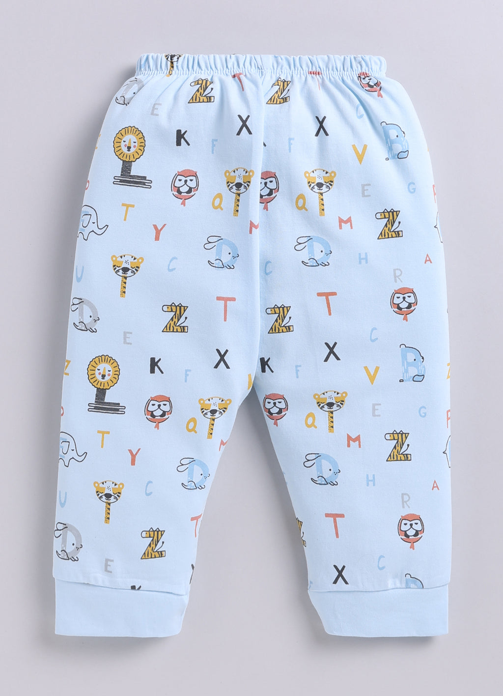Sky Blue Animal Print Jabla & Pyjama Set, Full Sleeves, 100% Cotton