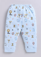 Sky Blue Animal Print Jabla & Pyjama Set, Full Sleeves, 100% Cotton