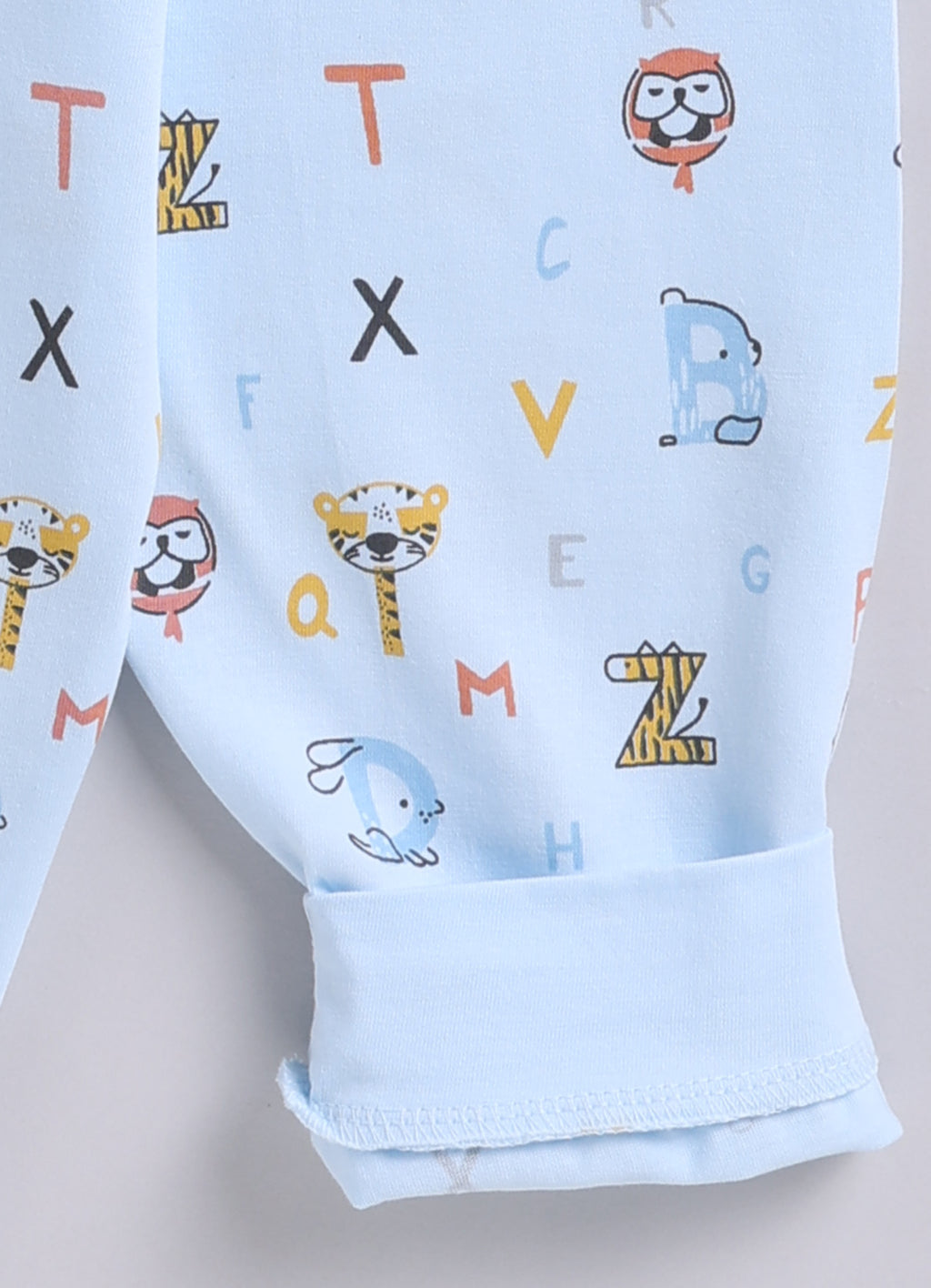 Sky Blue Animal Print Jabla & Pyjama Set, Full Sleeves, 100% Cotton