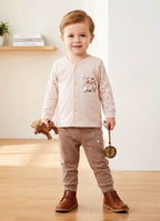 Peach & Brown Graphic Print Jabla & Pyjama Set, Full Sleeves, 100% Cotton