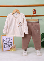 Peach & Brown Graphic Print Jabla & Pyjama Set, Full Sleeves, 100% Cotton