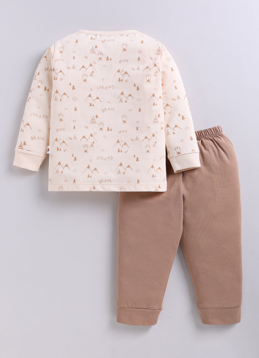 Peach & Brown Graphic Print Jabla & Pyjama Set, Full Sleeves, 100% Cotton