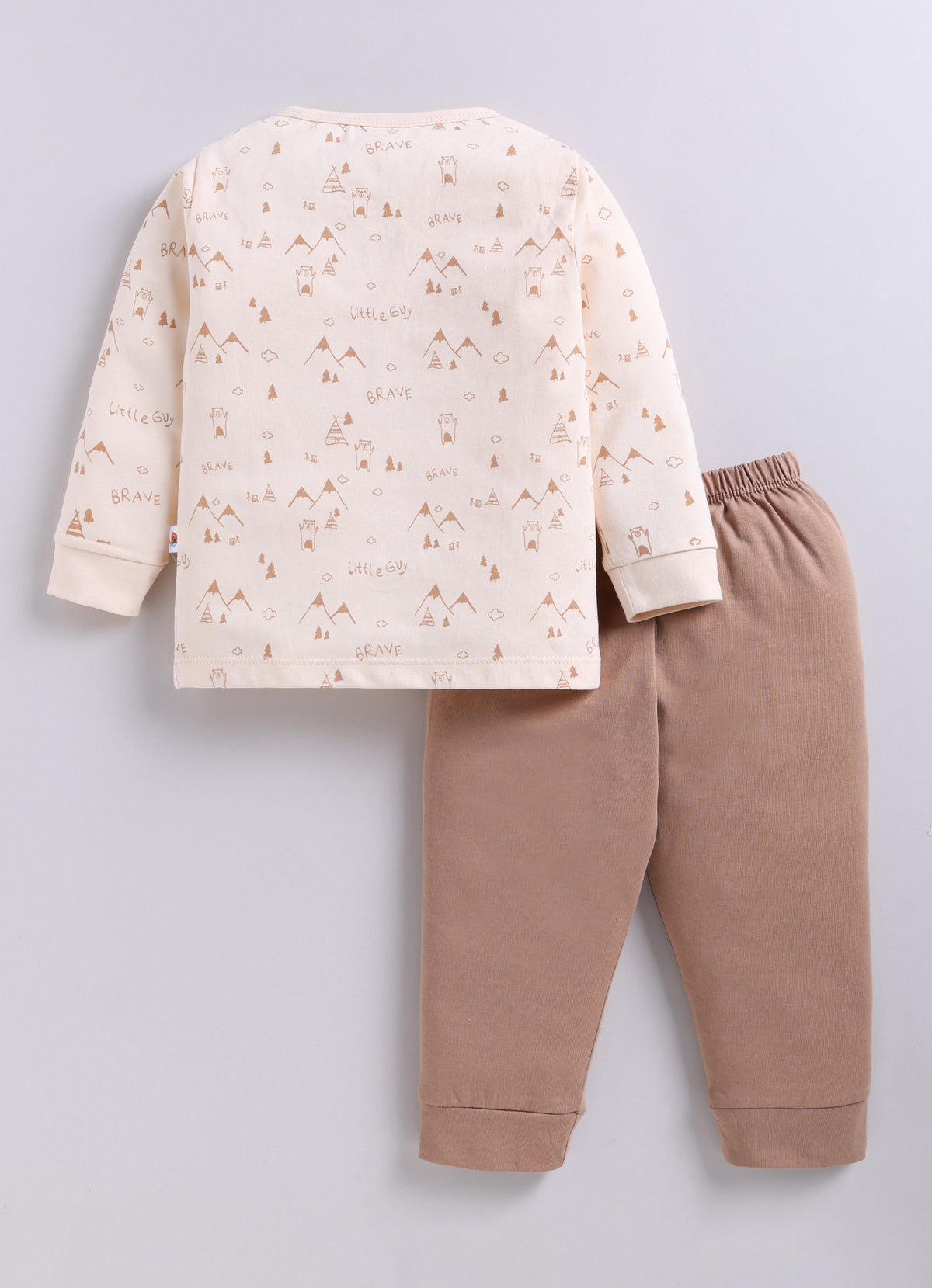 Peach & Brown Graphic Print Jabla & Pyjama Set, Full Sleeves, 100% Cotton