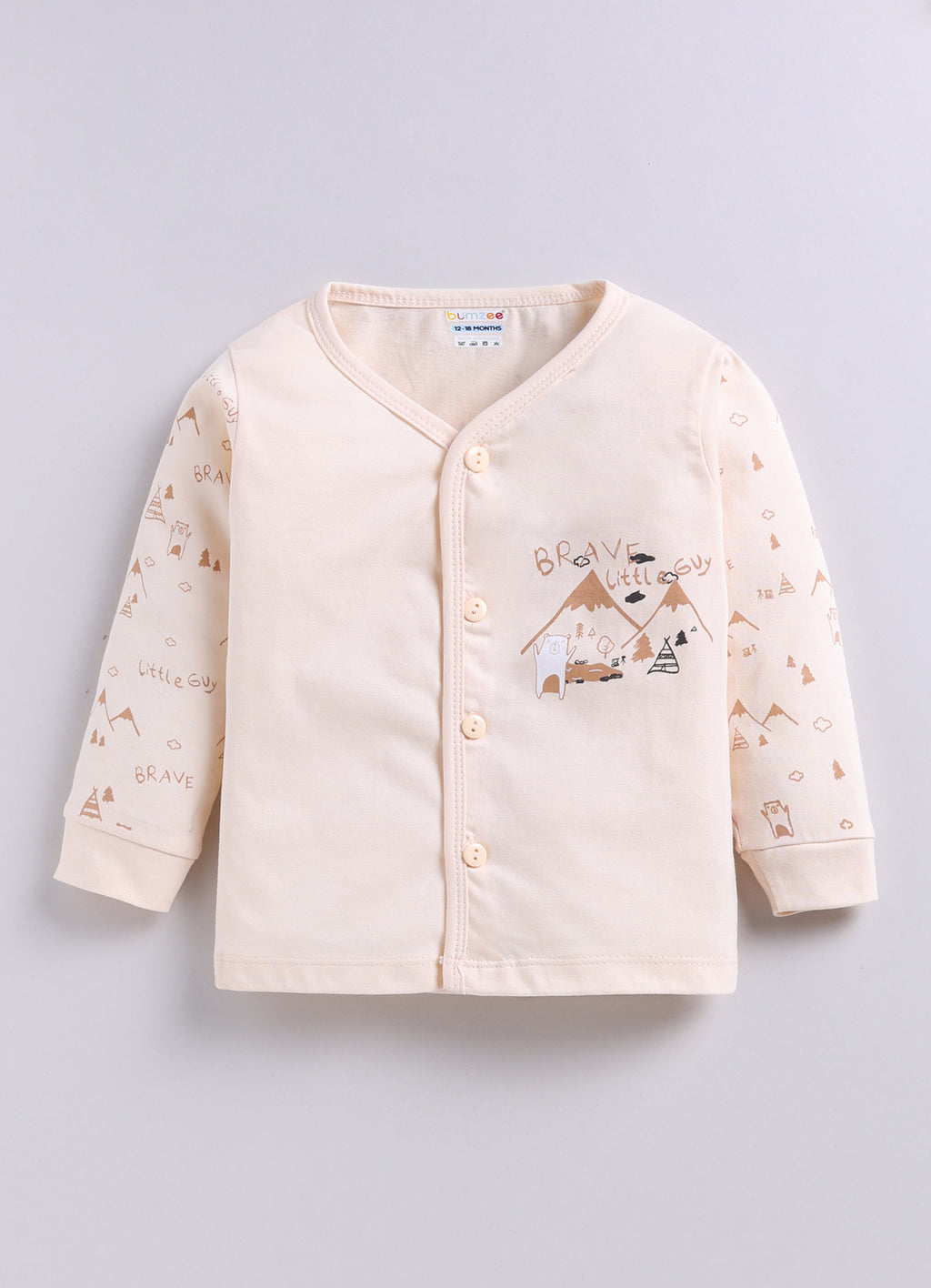 Peach & Brown Graphic Print Jabla & Pyjama Set, Full Sleeves, 100% Cotton