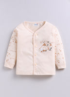 Peach & Brown Graphic Print Jabla & Pyjama Set, Full Sleeves, 100% Cotton