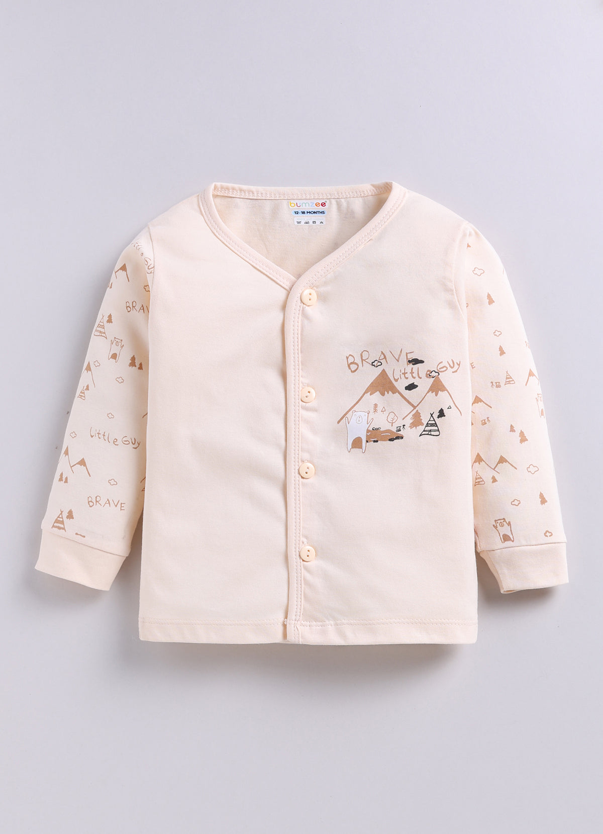 Peach & Brown Graphic Print Jabla & Pyjama Set, Full Sleeves, 100% Cotton