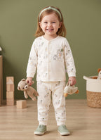 Cream Animal Print Jabla & Pyjama Set, Full Sleeves, 100% Cotton