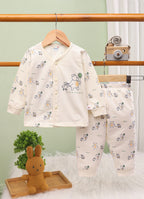 Cream Animal Print Jabla & Pyjama Set, Full Sleeves, 100% Cotton