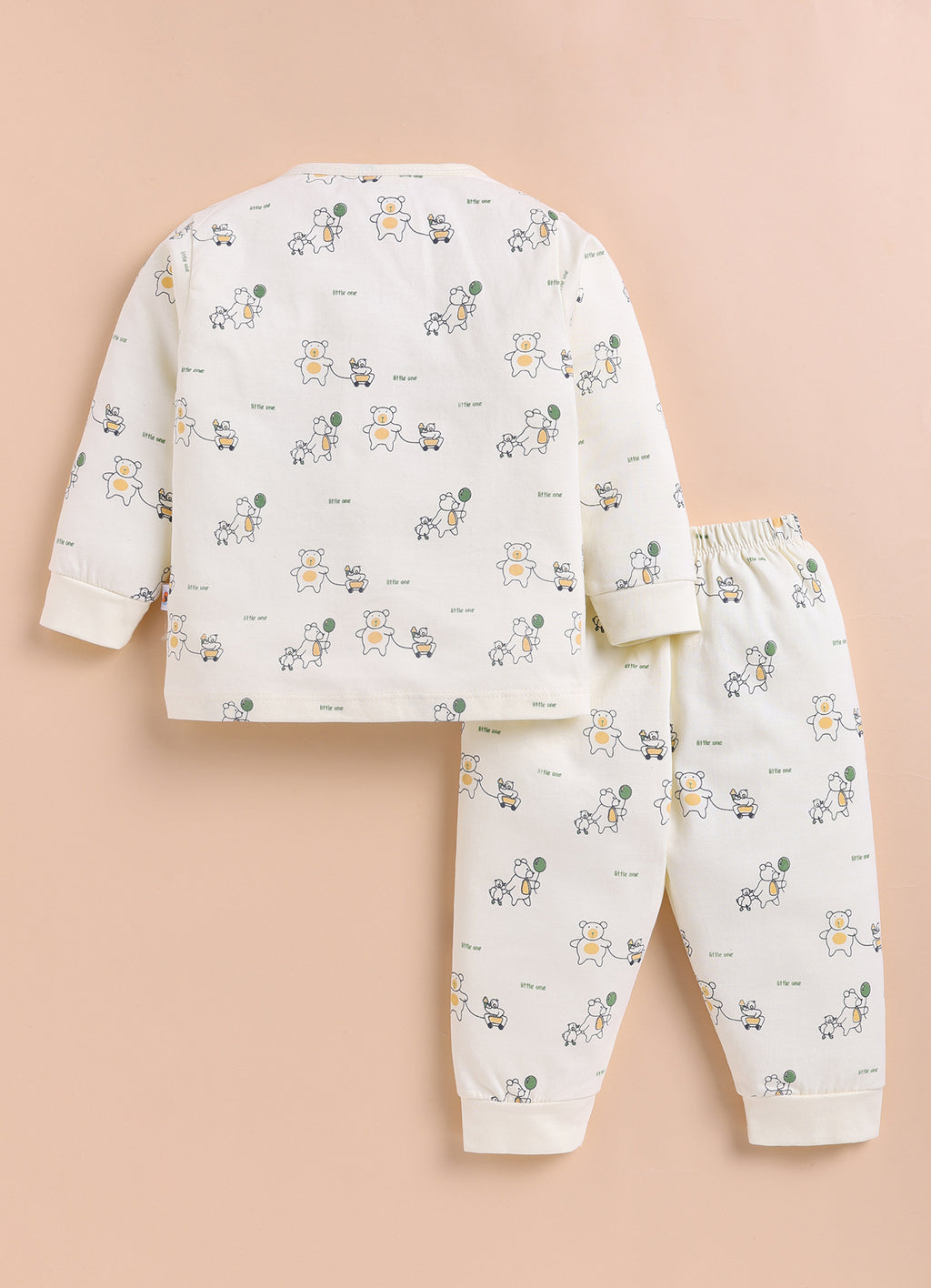 Cream Animal Print Jabla & Pyjama Set, Full Sleeves, 100% Cotton