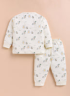 Cream Animal Print Jabla & Pyjama Set, Full Sleeves, 100% Cotton