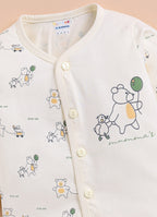 Cream Animal Print Jabla & Pyjama Set, Full Sleeves, 100% Cotton