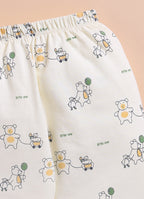 Cream Animal Print Jabla & Pyjama Set, Full Sleeves, 100% Cotton
